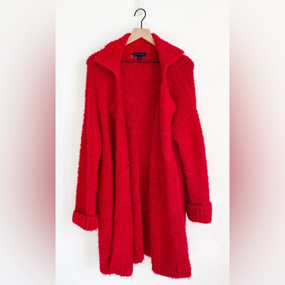 Ann Taylor Boucle Double Breasted Coatigan Red Medium